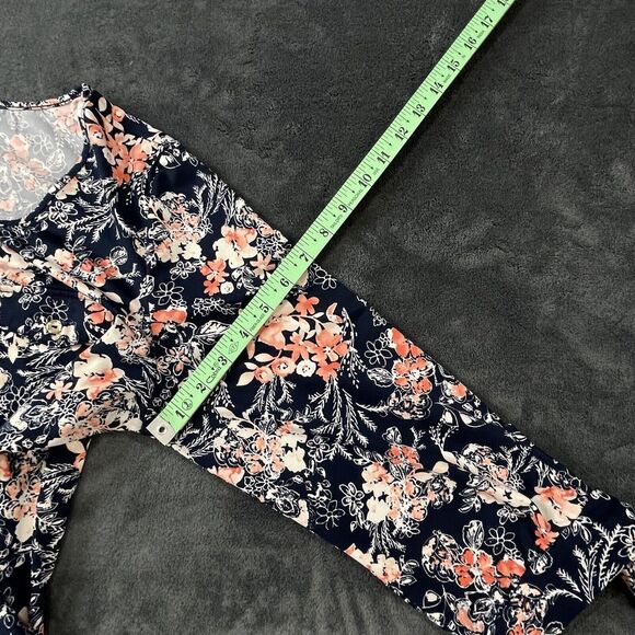 PerSeption Women's Floral multicolor Blouse Pockets Sliver Snap Buttons SZ/ L - Picture 9 of 13